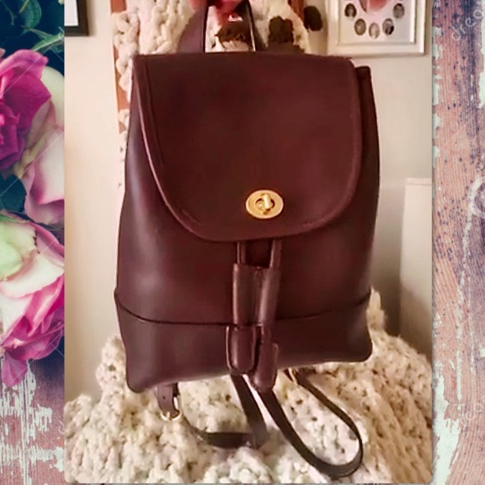 VINTAGE COACH MAHOGANY BROWN LEATHER SMALL MINI DAYPACK BACKPACK 9960